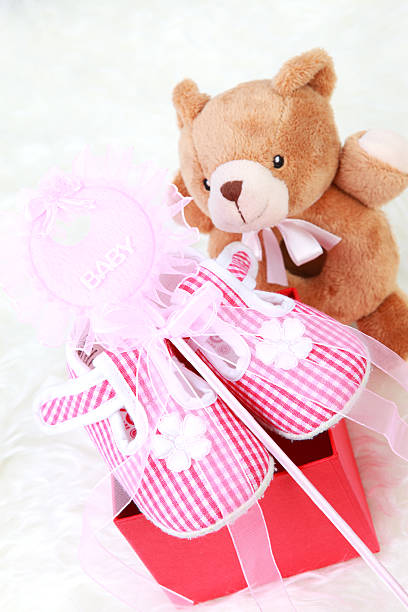 istock Pink baby shoes 182850274