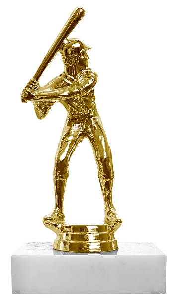 Little League Trophy "A small gold colored little league trophy with a blank marble face, isolated on a white background." most valuable player stock pictures, royalty-free photos & images