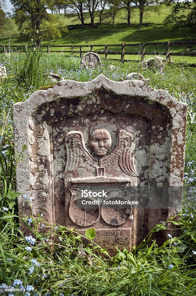 Interessante alte symbolische die gravestone, Scottish Borders, Großbritannien - Lizenzfrei Allegorie Stock-Foto