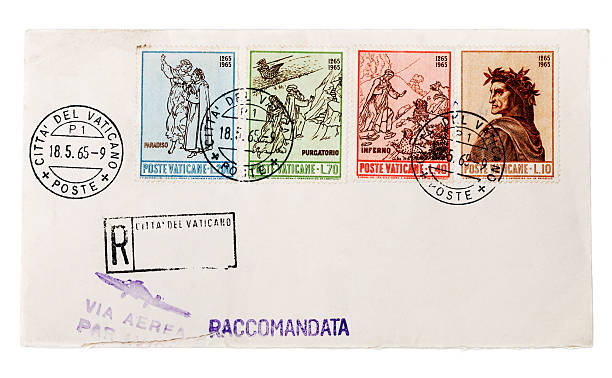 istock Vintage envelope with 1965 Vatican postmark and stamps 182851223