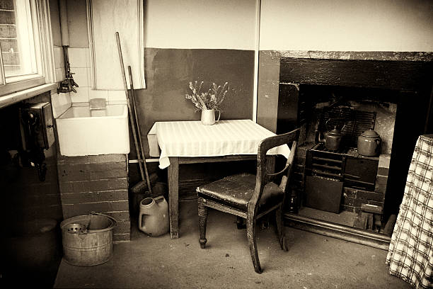 Old-style scullery An old-fashioned scullery or kitchen - with one or two modern utensils! Sepia effect with added grain and vignette.[/url] outhouse interior stock pictures, royalty-free photos & images