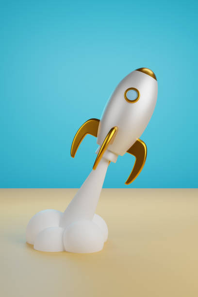 istock Cartoon space aircraft taking off. 3d illustration. 1828527866