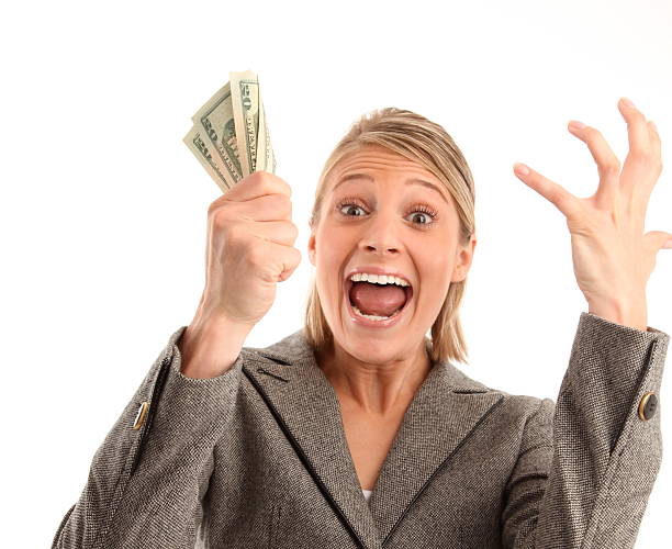 istock Excited woman with jackpot winnings 182852953
