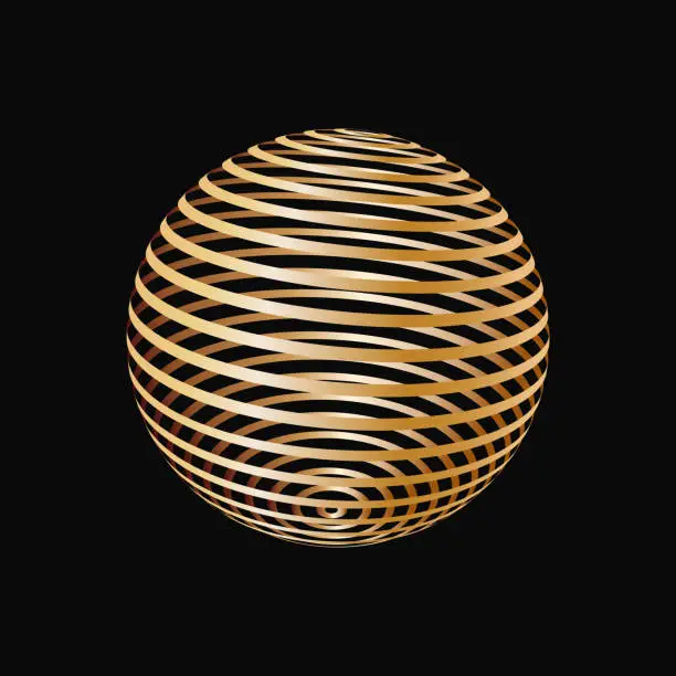 Vector illustration of Golden rings that makes a striped sphere. Abstract luxury object