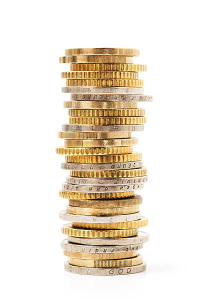 istock Stack of gold and silver coins piled together 182853593
