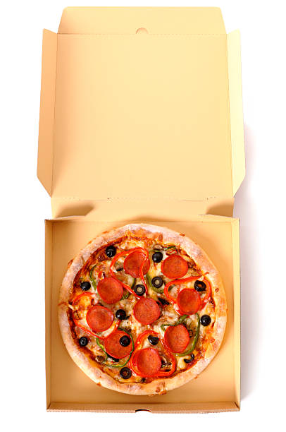 istock Freshly baked Pepperoni Pizza in a delivery box. 182854152