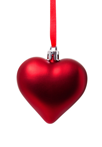 Hanging crimson Christmas Heart bauble  isolated on white