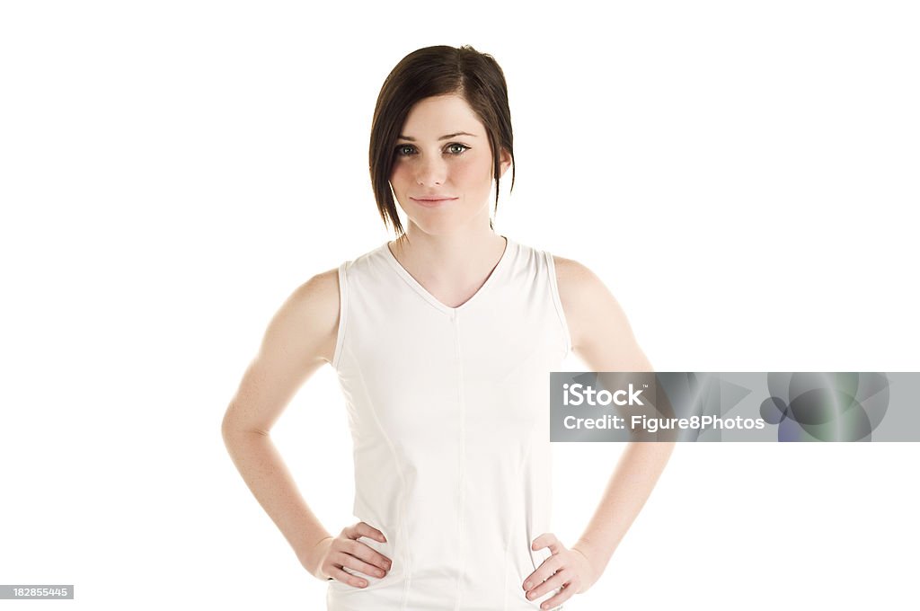 Female in sport top Young female with hands on hips in workout clothes 18-19 Years Stock Photo