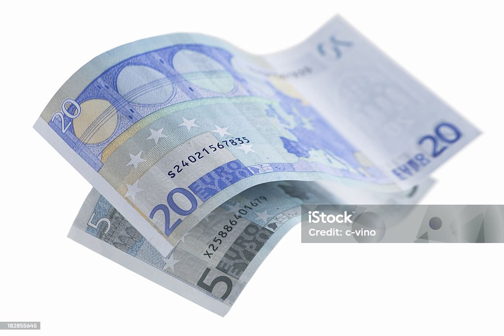 Twenty and five Euro banknote Twenty and five Euro wavy on a white background Abundance Stock Photo