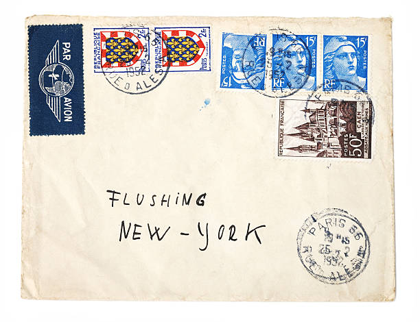 istock Vintage aged envelope with 1952 Paris postmark and French stamps 182855679