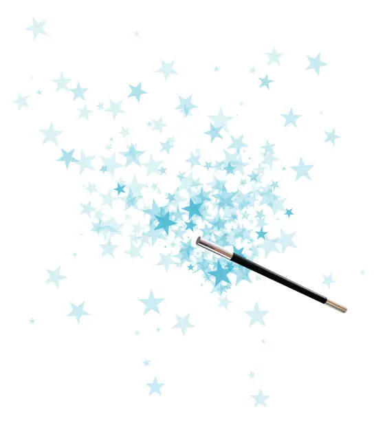 Magic wand and stars on white.