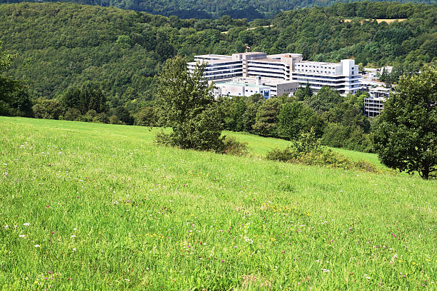 Public hospital building in forest valley
