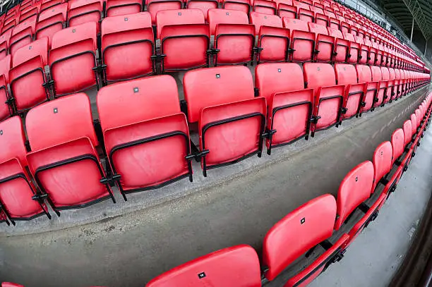 Photo of football stadium seats with fish-eye lens