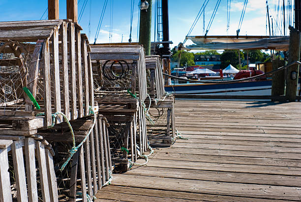 istock Lobster pots on a dock in Maine 182856742