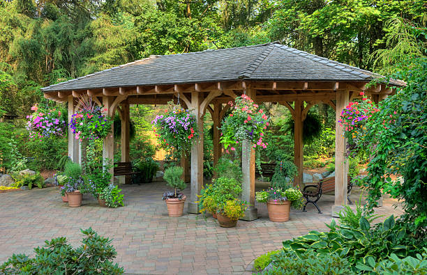 istock Garden gazebo covered in flowers 182857030