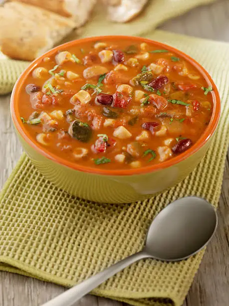 Minestrone Soup with Crusty Bread- Photographed on Hasselblad H3D2-39mb Camera