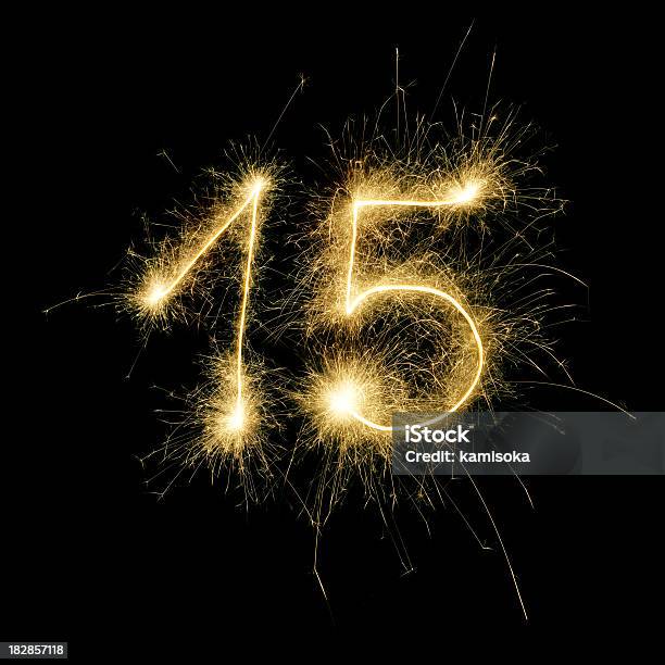 Sparkling Celebration Number Fifteen Stock Photo - Download Image Now - Number 15, Anniversary, Firework - Explosive Material