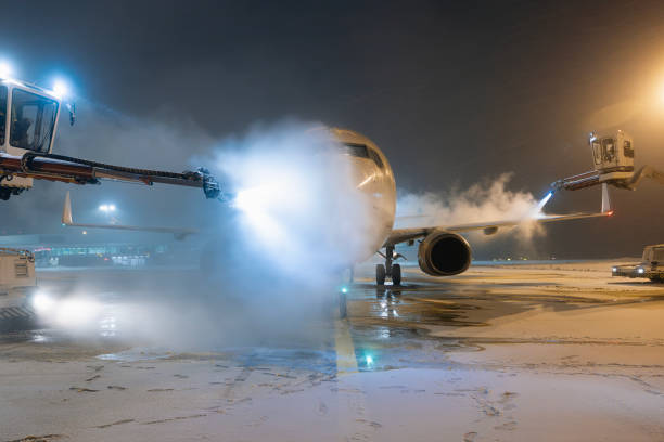 istock Deicing of airplane at airport 1828577301