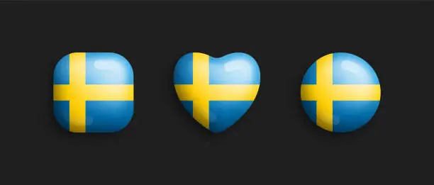 Vector illustration of Sweden Official National Flag 3D Vector Glossy Icons Isolated On Background