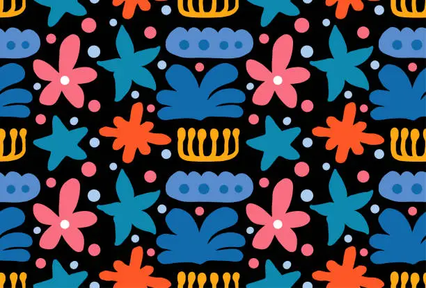 Vector illustration of Colorful cute flowers doodle seamless pattern