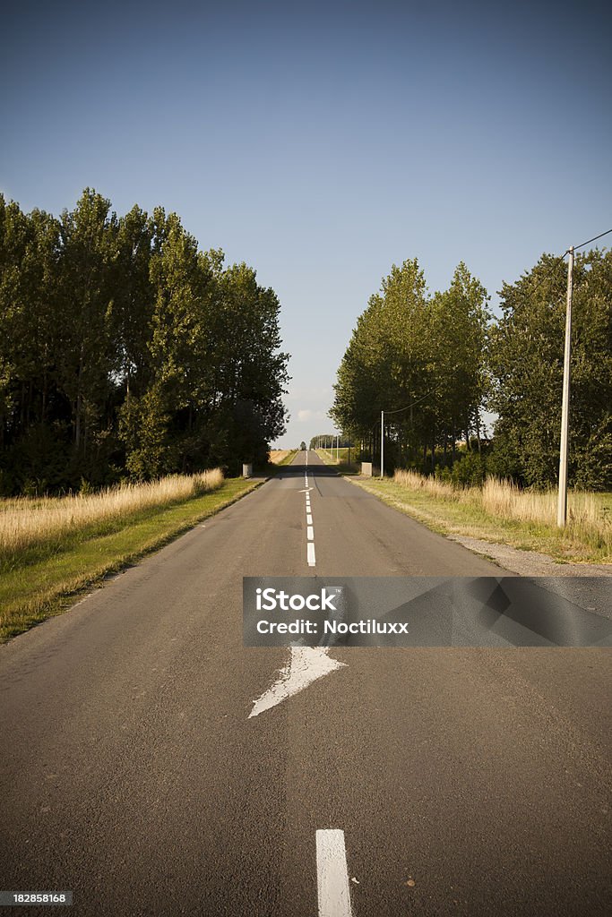 Country road com a flecha marcação - Foto de stock de Azul royalty-free