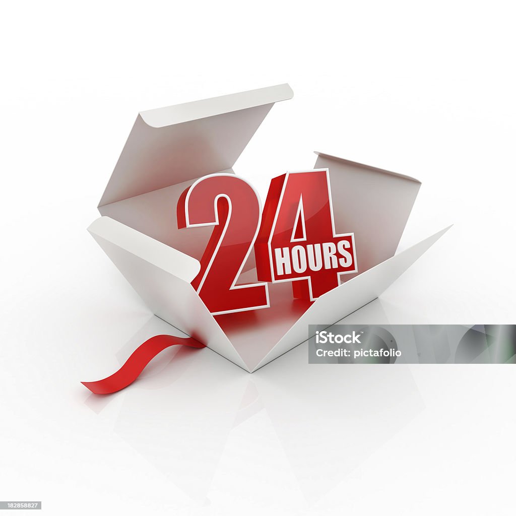 All time delivey 24 hours delivery services or simply 24 hours shop..Cardboard icons Series: 24 Hrs Stock Photo