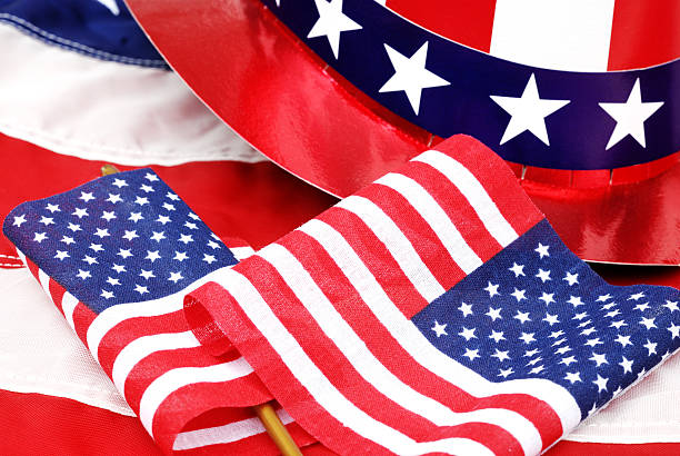 istock Closeup of American flags, various sizes. 182858883