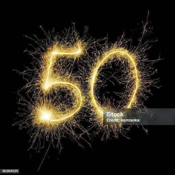 Resplandeciente Celebración Número 50 Foto de stock y más banco de imágenes de Número 50 - Número 50, Aniversario, Equipo de iluminación