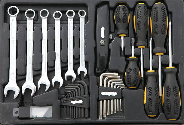 istock Inside view of Black and yellow toolbox 182859731