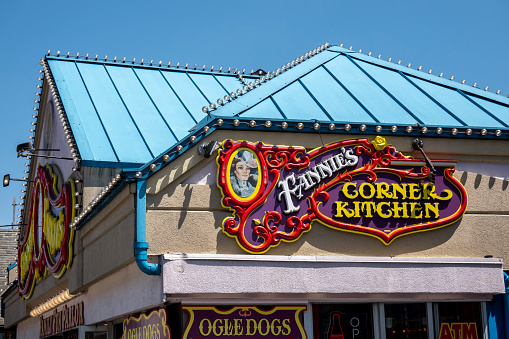 Gatlinburg, USA - April 19, 2023. Facade of Fannie's Corner Kitchen in downtown Gatlinburg, a gateway town to Great Smoky Mountains National Park in Tennessee, USA.