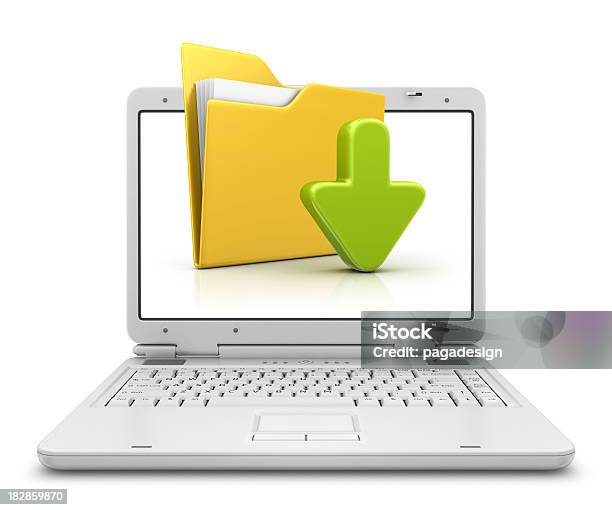 Folder And Download Arrow In Laptop Stock Photo - Download Image Now - Archives, Arrow Symbol, Card File