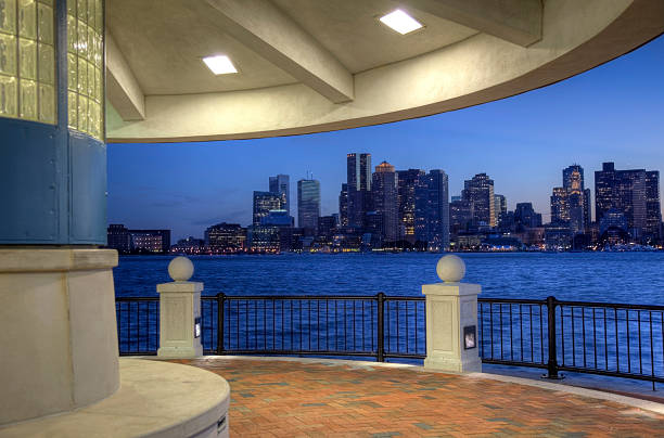 Boston Waterfront Pier's Park in East Boston harborwalk stock pictures, royalty-free photos & images