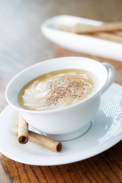 cappuccino - biscotti coffee cappuccino latté stock-fotos und bilder