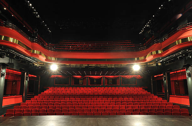 Theater seats View from the stage on the red seats in clasical theater. concert hall photos stock pictures, royalty-free photos & images