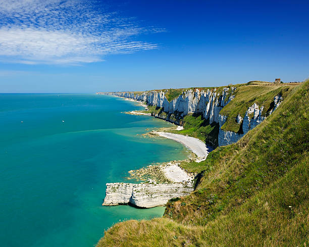 alabaster coast on the atlantic ocean near fecamp, france, normandy - normandiya stok fotoğraflar ve resimler