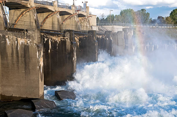 istock Spring run-off through spillways of old dam 182861883