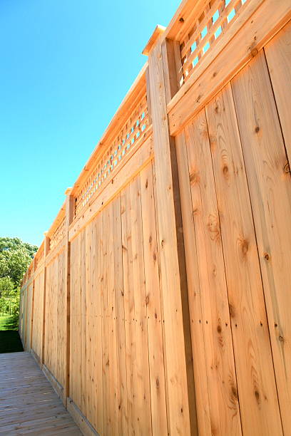 Wooden Cedar Fence stock photo