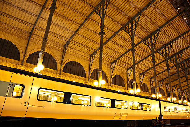 istock Train Standing in the Station at Night 182862891
