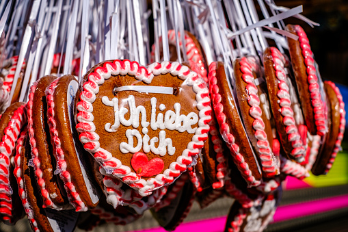 typical ginger bread heart - souvenir at the Beer Fest in munich- translation: i love you