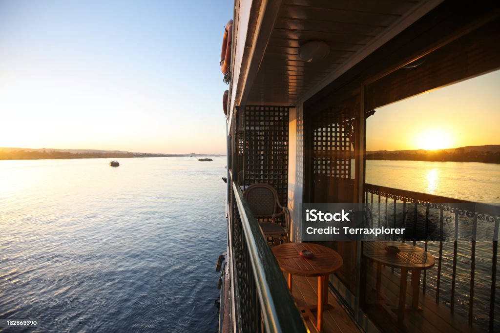 Balcony of Cruise Ship at Sunset "Nile River, Egypt" Cruise Ship Stock Photo