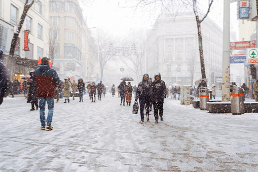 Snowfall in city Vienna Austria