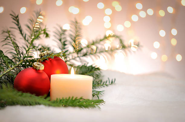 istock Candle with christmas balls and pine tree 182863902