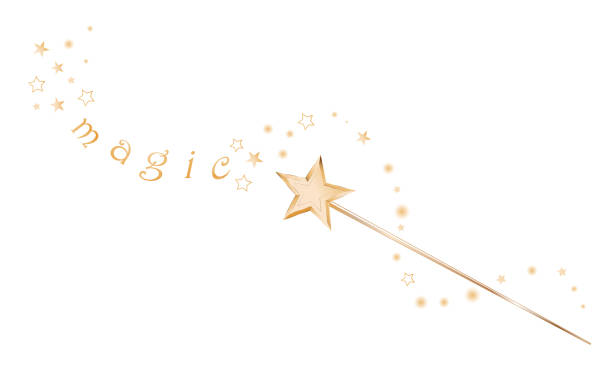 istock Decorative magic wand with a magic trace. Star shape magic accessory. Magical girl cartoon power. Vector illustration isolated on white background. Web site page and mobile app design 1828640953