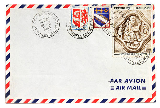 istock Air mail envelope with 1969 postmark and French stamps 182864193