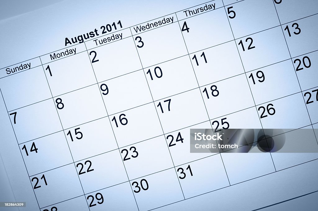 Calendario de agosto de 2011 - Foto de stock de Agosto libre de derechos