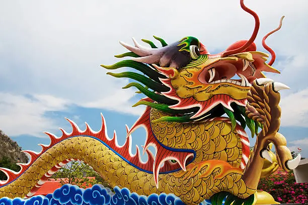 Photo of Chinese dragon image with sky backgrounds