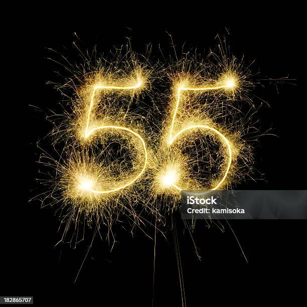Sparkling Celebration Number Fiftyfive Stock Photo - Download Image Now - Anniversary, Arts Culture and Entertainment, Backgrounds