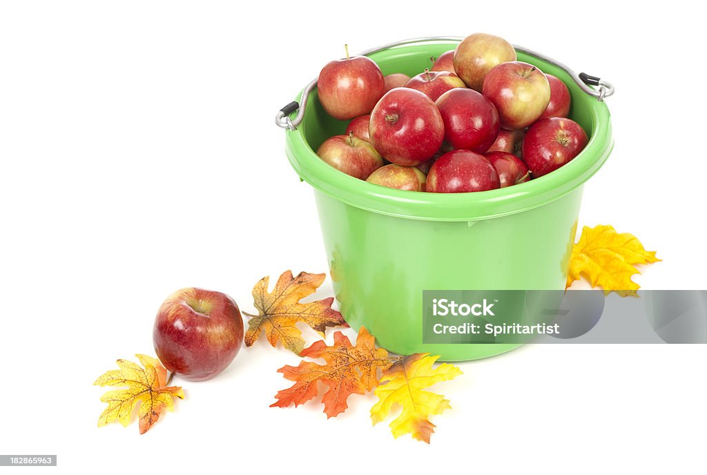 Äpfel und Bunte Blätter auf Weiß - Lizenzfrei Ahornblatt Stock-Foto