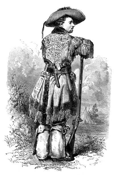 Steel engraving of trapper in the  Wild West 1868Original edition from my own archives.The structure you will find in some black areas aren't artifacts; but the real structure of the paper !