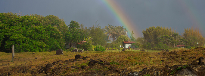 Village under the rainbow at Easter in Chile